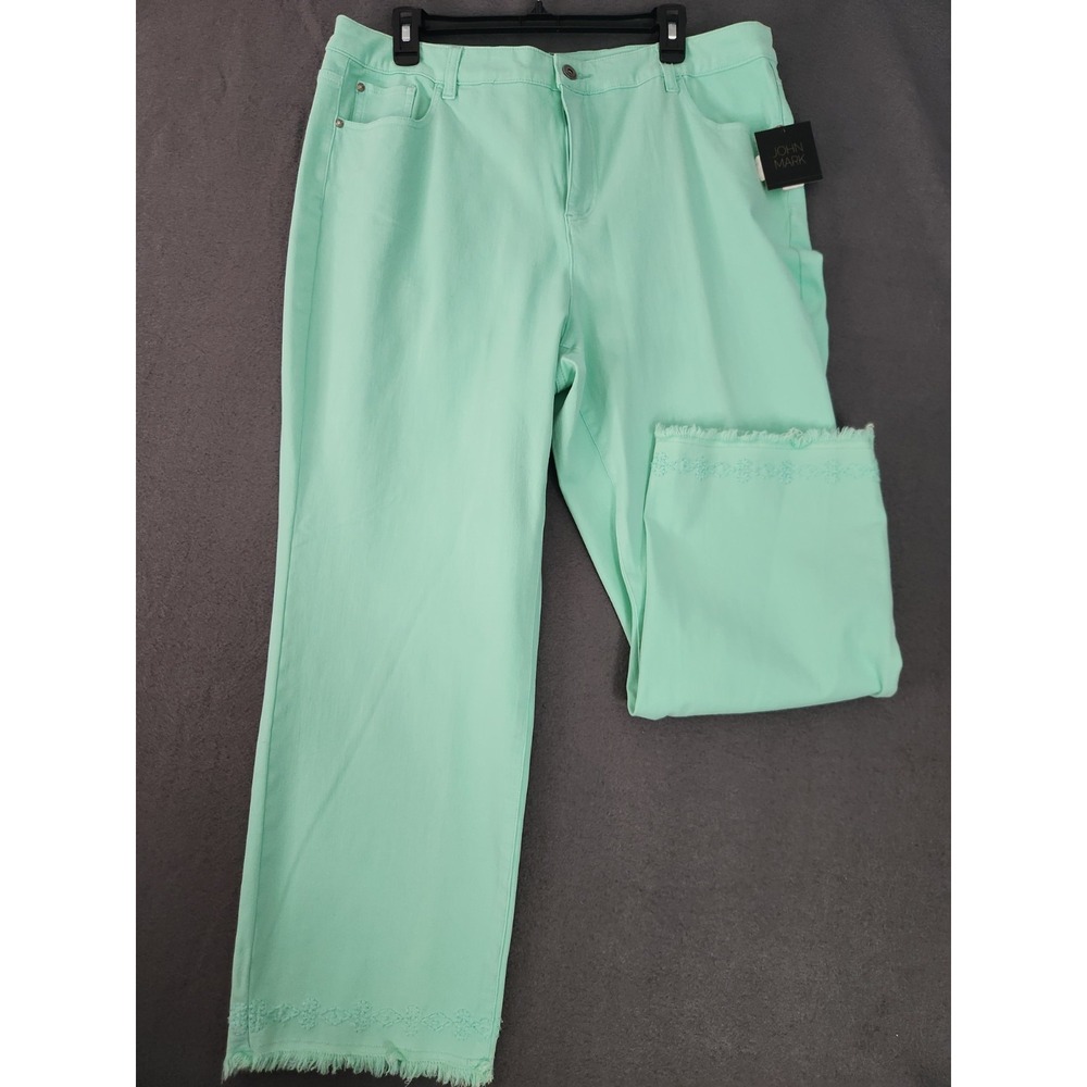 John Mark Denim Jeans Sz 8 Embroidered Green Capri Crop Ankle Jeans Boho NWT